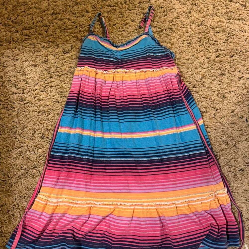 Justice Striped Sundress Size 6 Blue Pink Orange Ruffle Straps
